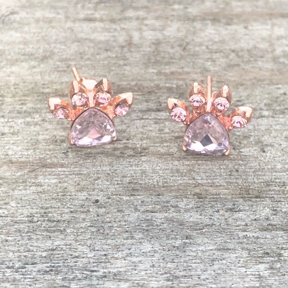 ⭐️Rose gold Dog paw heart earrings diamond sparkle - Picture 2 of 5
